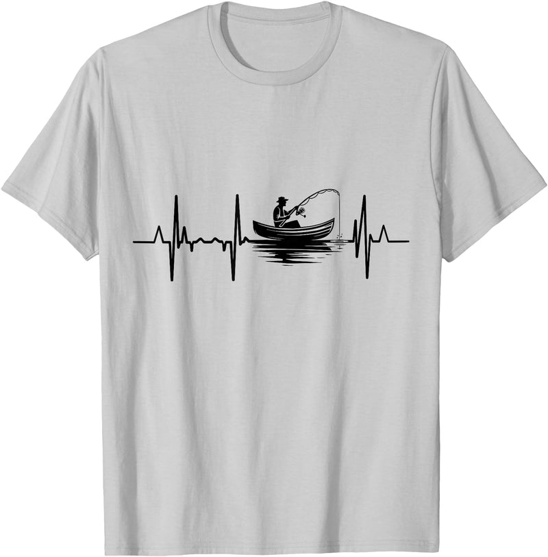 Fishing Pulse Line T-Shirts Fishing Pulse Line Angler Heartbeat T-Shirt - Silver Grey