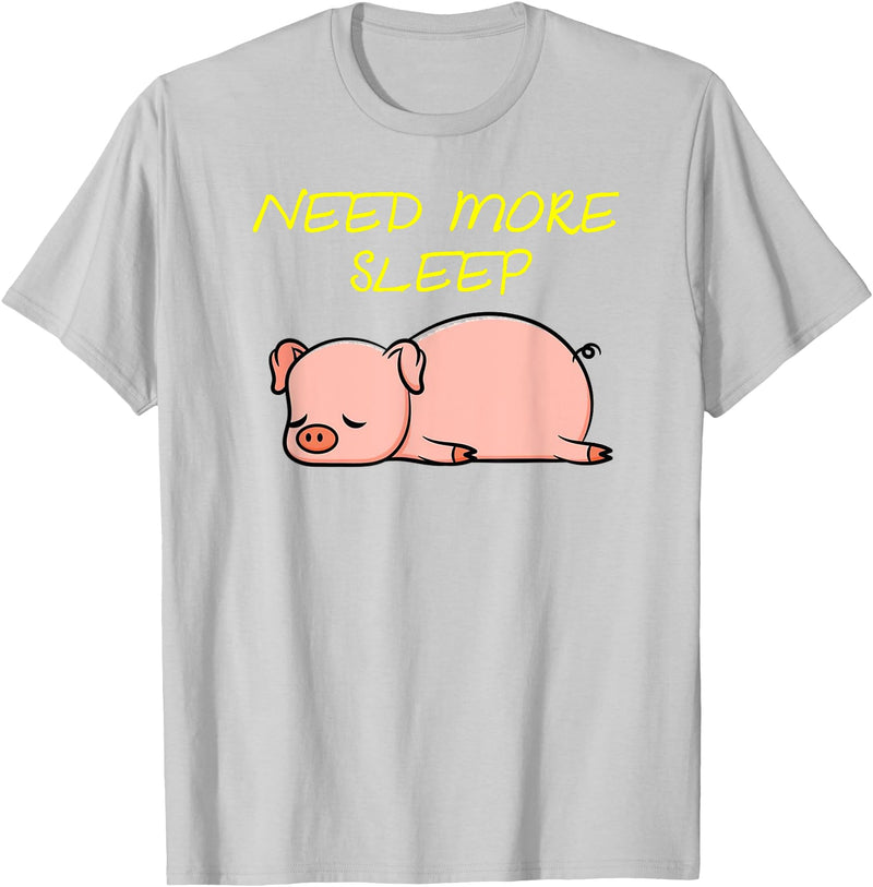Cute Animal Pyjama Sleep Bed Outfits Funny Sleeping Pig Pajama Design for Bedtime T-Shirt - Silver Grey