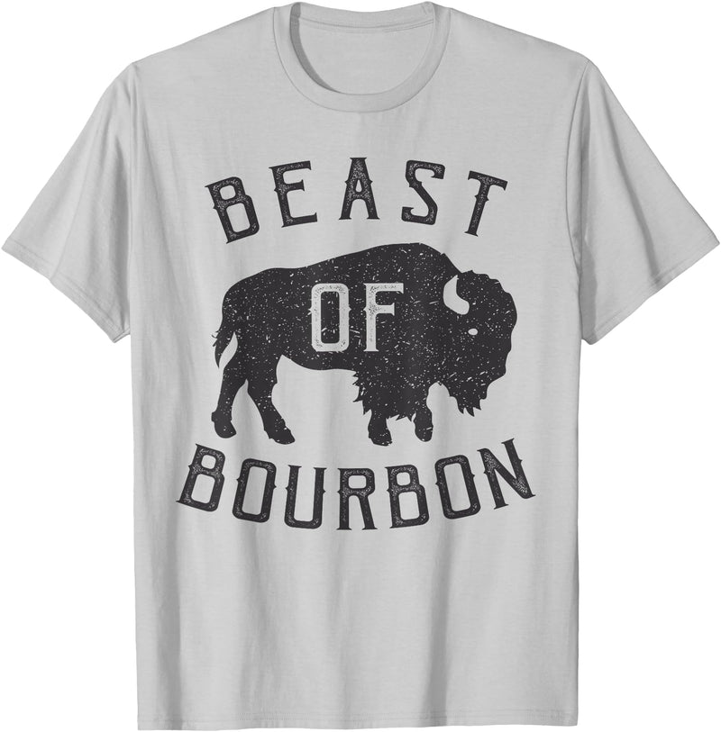 Drinking Fun designs - Big Ray Designs Beast of Bourbon Drinking Whiskey Design Bison Buffalo Party T-Shirt - Silver Grey