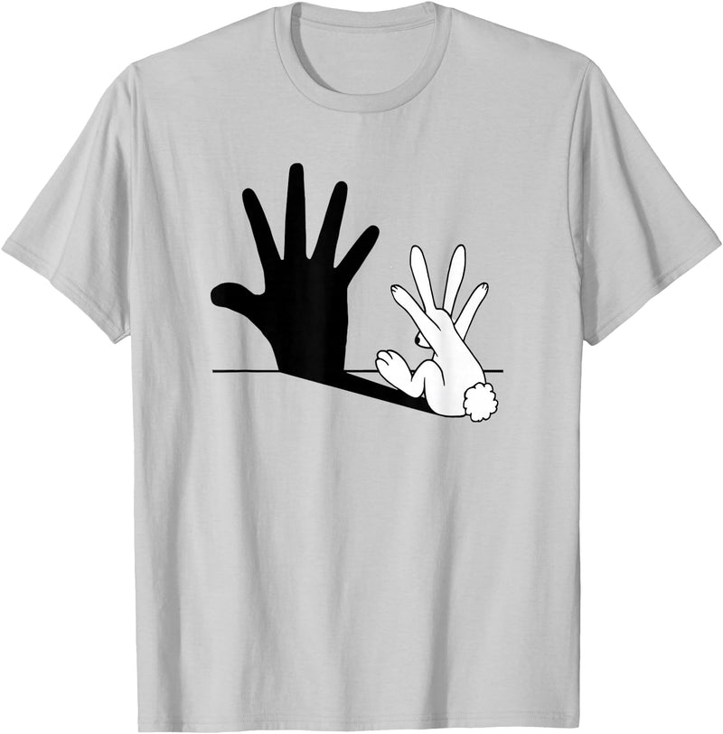Hand Shadow Funny Chinese Shadow Rabbit T-Shirt in Silver Grey
