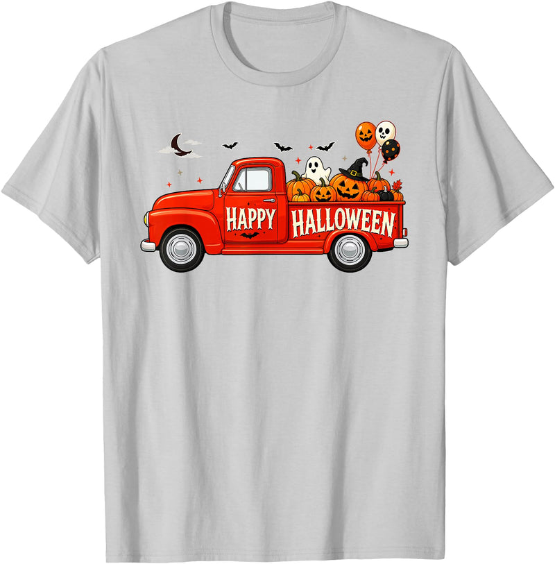 Spooky Harvest Cassic Pickup Truck Designs Classic Truck Happy Halloween Pumpkin Spooky Fall Farmhouse T-Shirt - Silver Grey