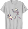 Funny Skeleton Dog Bone Halloween Kawaii Dog Steals Bone from Skeleton Running Halloween T-Shirt - Silver Grey