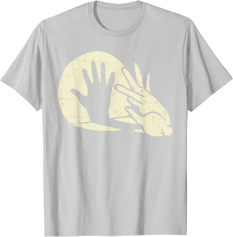 Funny Rabbit Animal Bunny Lover Shadow Play Pun Gift T-Shirt in Silver Grey