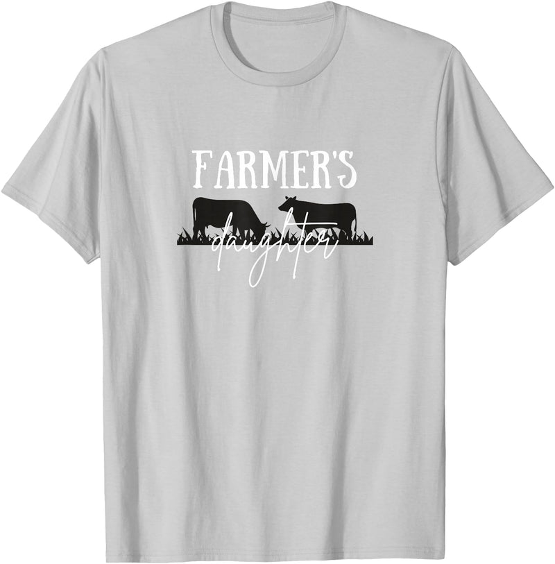 Wild Echo Designs Farmer's Daughter, Farm Life, Cattle Farm, Cute Cow T-Shirt - Silver Grey