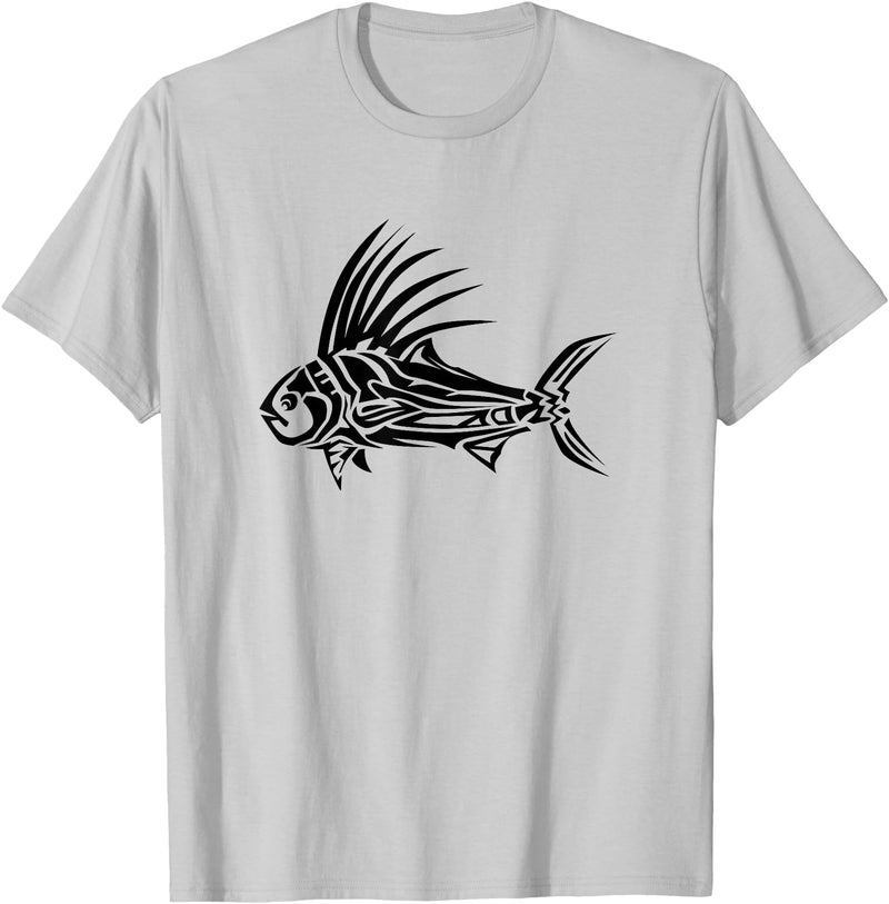 Fishing Tee Shirts & Fisherman Gifts Roosterfish Shirt - Cool Rooster Fish Tribal Design T-Shirt T-Shirt - Silver Grey