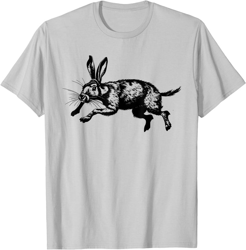 Jackrabbit Bunny Rabbit Hare Minimalist Animal Drawing T-Shirt in Silver Grey