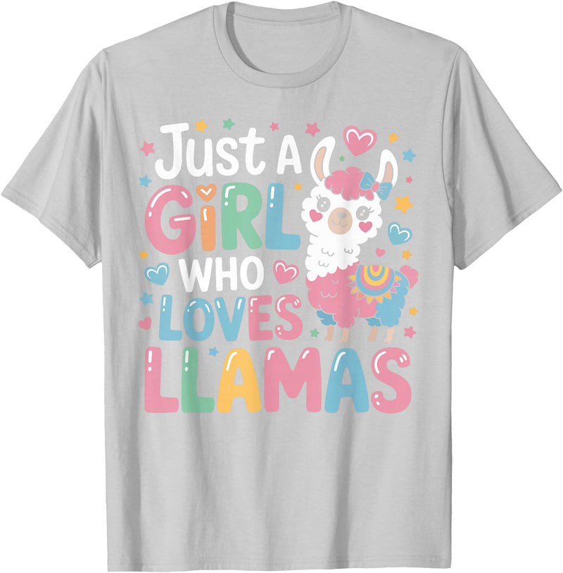 Funny Adorable Llama Lover Just a Girl Who Loves Cute Llamas Gifts for Girls Kids T-Shirt - Silver Grey
