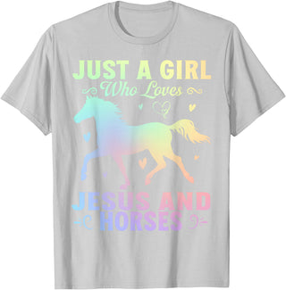 Jesus and Horses Christian Religious. Just A Girl Who Loves Jesus And Horses T-Shirt - Silver Grey