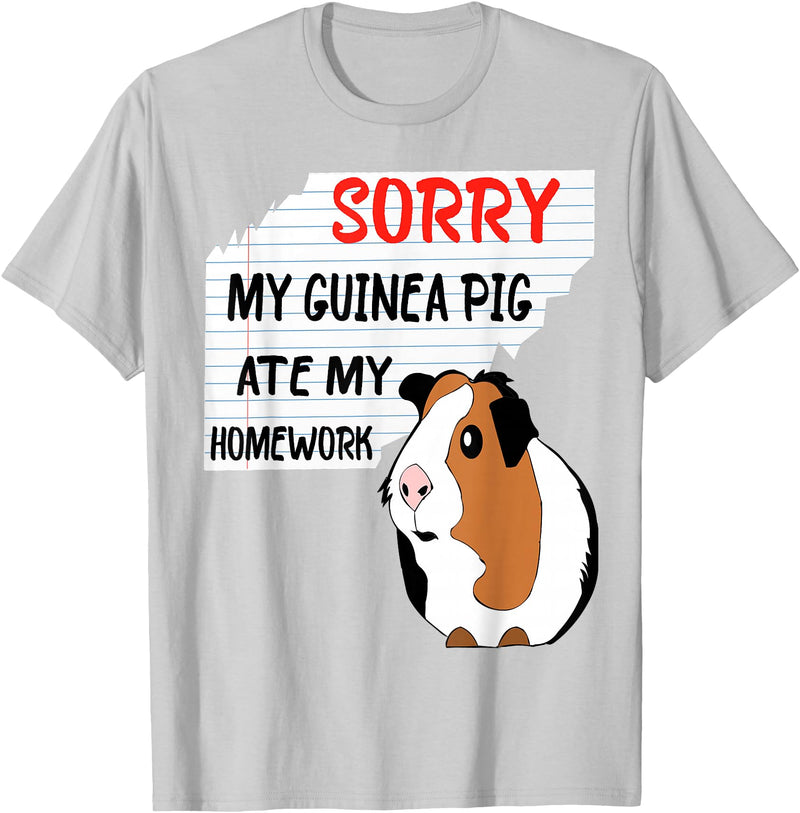 Funny Back to School Sorry My Guinea Pig Ate My Homework School Funny Guinea Pig T-Shirt - Silver Grey