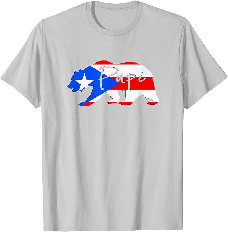 Boricua Strong Papi Bear Shirt Puerto Rico Flag Boricua T-Shirt - Silver Grey