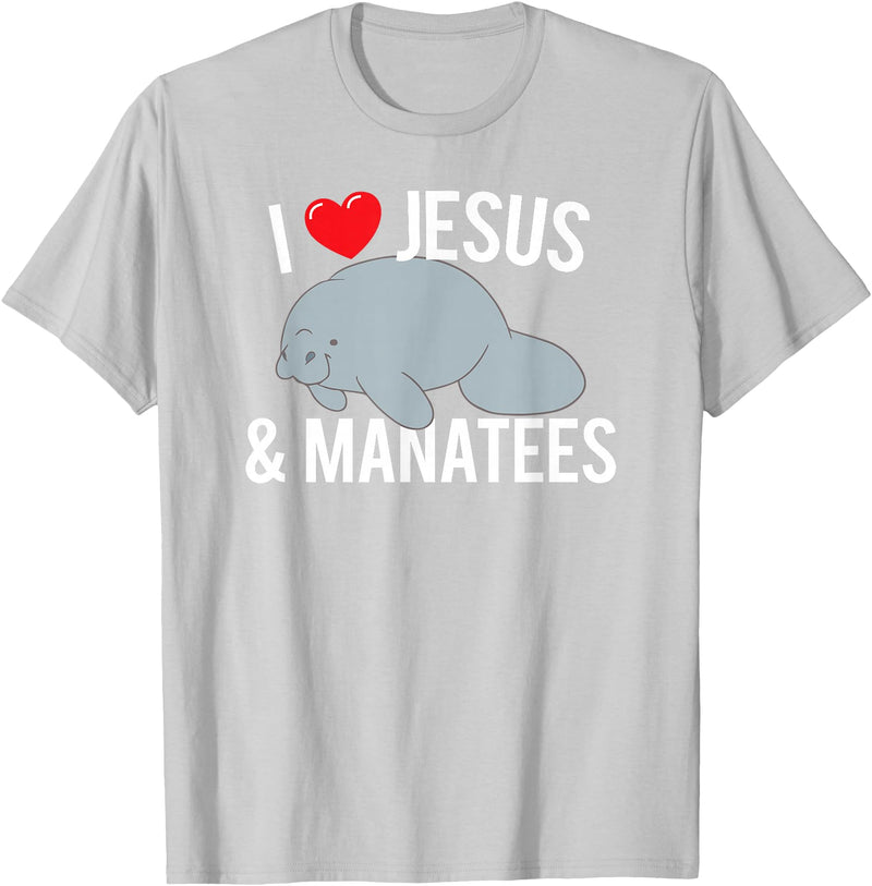 Sea Cows Tees I Love Jesus and Manatees, Cute Christian Manatee T Shirt T-Shirt - Silver Grey
