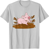 Pigs Mud Pig Playing in the Mud T-Shirt - Silver Grey