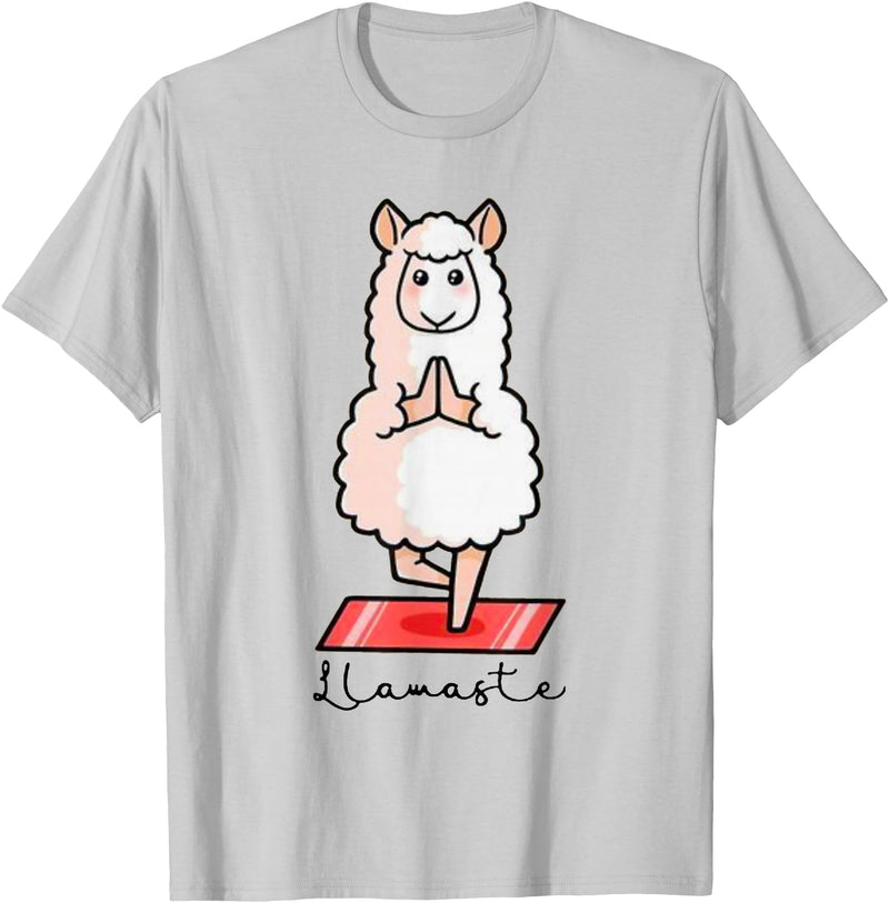 Dibba Designs Llamaste Llama Alpaca Yoga Exercise Fitness Gym Workout T-Shirt - Silver Grey