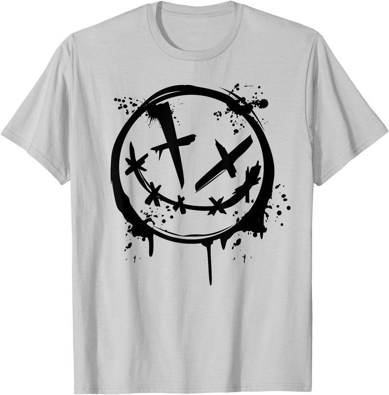 JL Design Media Evil Smile Face Splatter Silhouette Party T-Shirt - Silver Grey