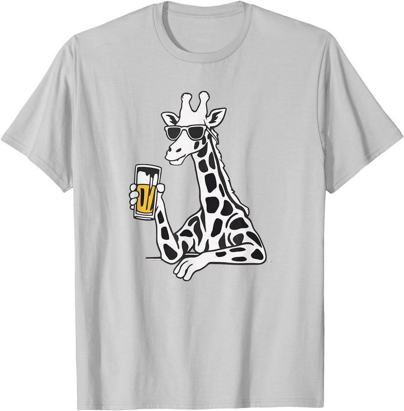 Laroli Aesthetic Art Cool Sunglasses Giraffe Beer Drinking Giraffe T-Shirt - Silver Grey