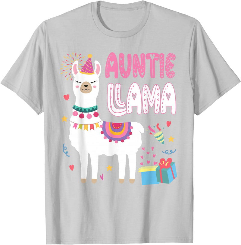 Family Matching Llama Birthday Party Supplies Auntie Llama Aunt Of The Birthday Llama Birthday T-Shirt - Silver Grey