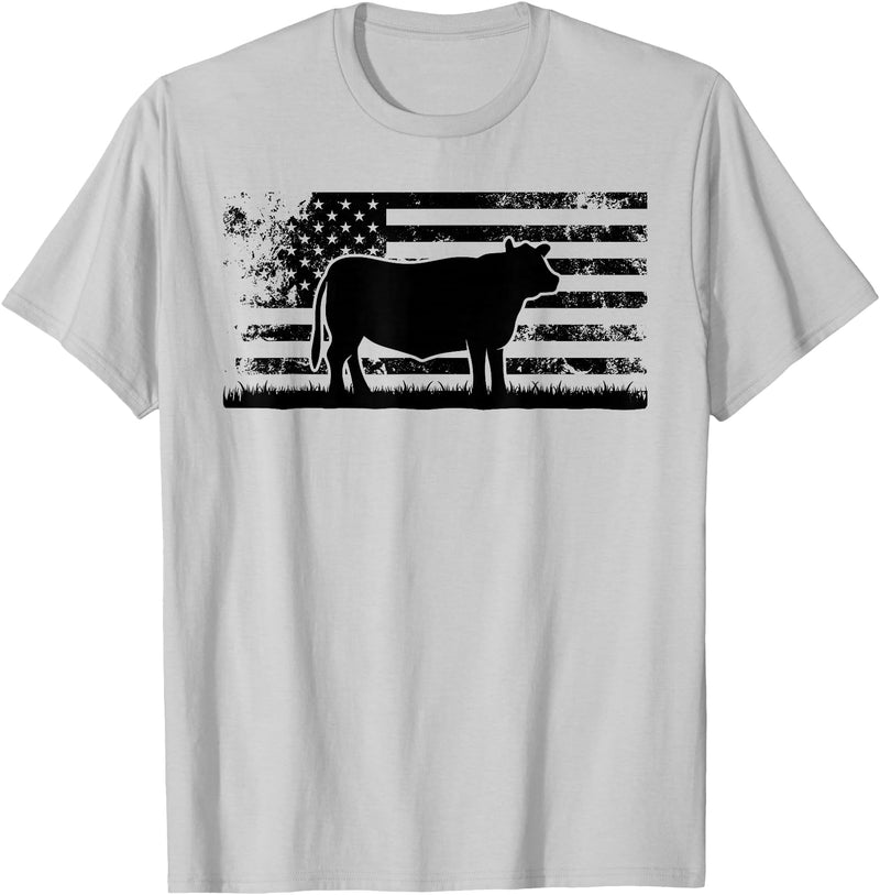 Funny Red Angus Rancher Gift for Cattle Lover USA American Flag - America Cow Red Angus Rancher T-Shirt - Silver Grey