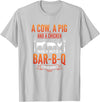 Bbq Humor Barbecue Grilling Pig Cow Chicken Funny A Cow A Pig and A Chicken Walk Into A Bar B Q Funny BBQ Gril T-Shirt - Silver Grey