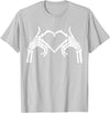 Skeleton Hand Halloween Trendy Novelty Graphic Art Skeleton Hands Heart Sign Halloween Tops T-Shirt - Silver Grey