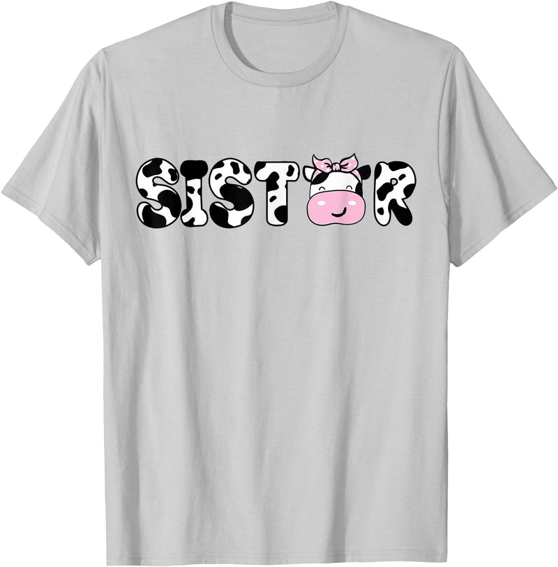 Cow Family Matching Birthday Tee For Mom Dad Kids Sister of The Birthday Boy Funny Cow Sí Family Matching T-Shirt - Silver