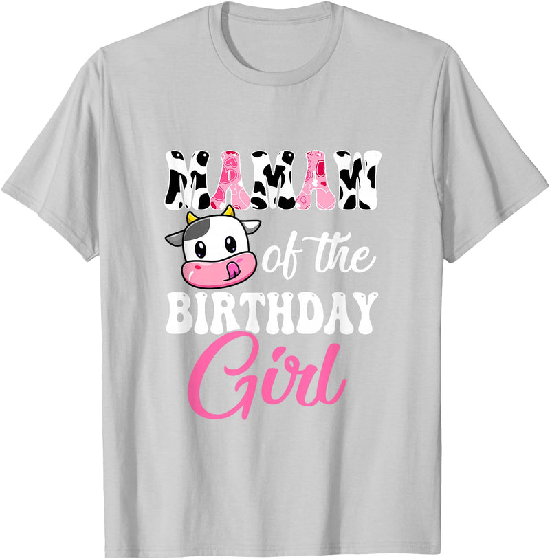 Vintage Retro Birthday Mamaw Of The Birthday Girl Farm Cow 1St Birthday Girl T-Shirt - Silver Grey