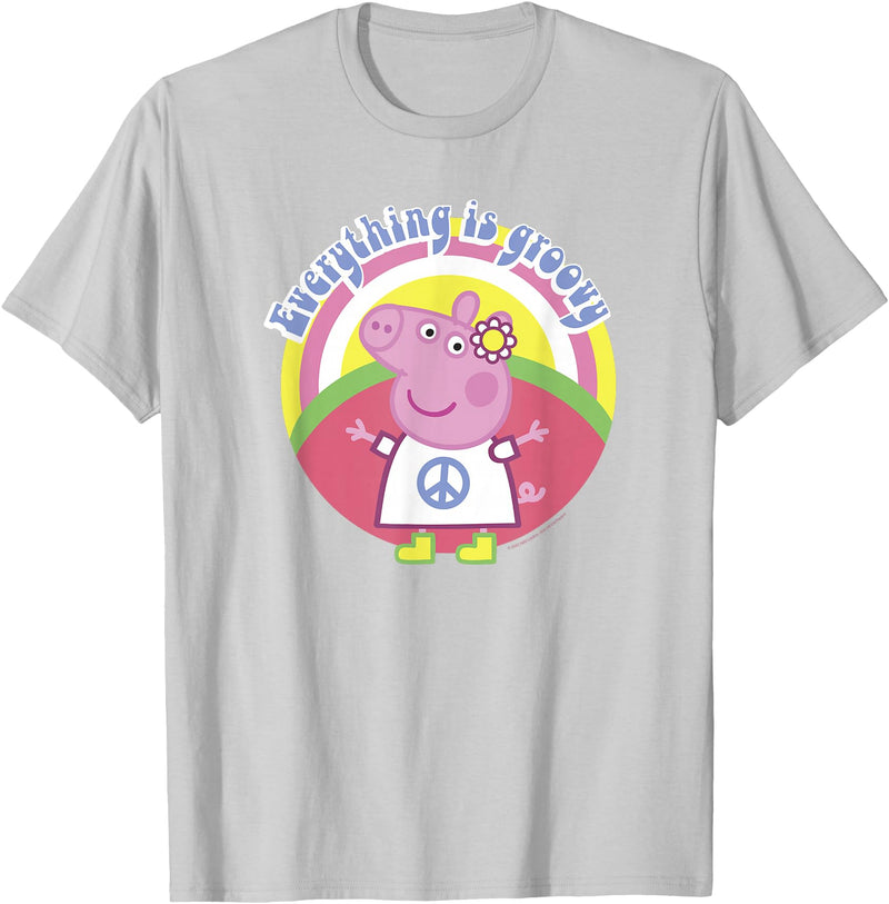 Peppa Pig Everything Is Groovy Retro Style Peace Sign T-Shirt - Silver Grey