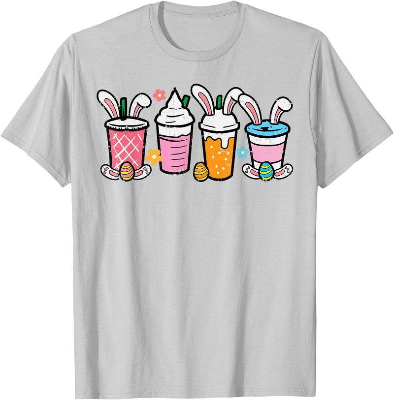 Easter Coffee Iced Latte Bunnies Cute Rabbit Men Women Kids T-Shirt in Silver Grey