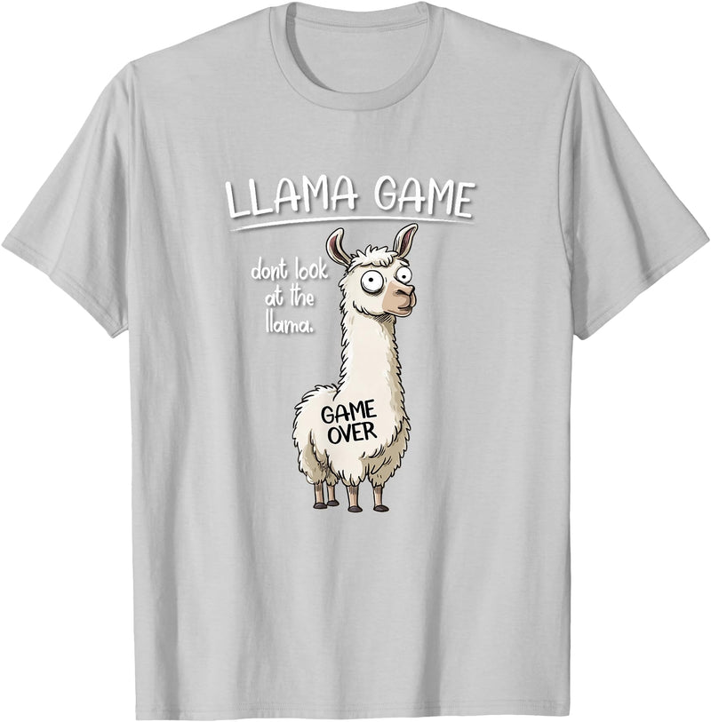 Cute Cartoon Llama Mama Gifts T Shirts & Hoodies Funny Mens Womens Kids Llama Game Don't Look At The Llama T-Shirt - Silver Grey