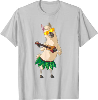 Llama Ukulele Luau TShirt Cute Gifts Llama Ukulele Luau Cute Funny Cool Hawaii Alpaca Gift T-Shirt - Silver Grey