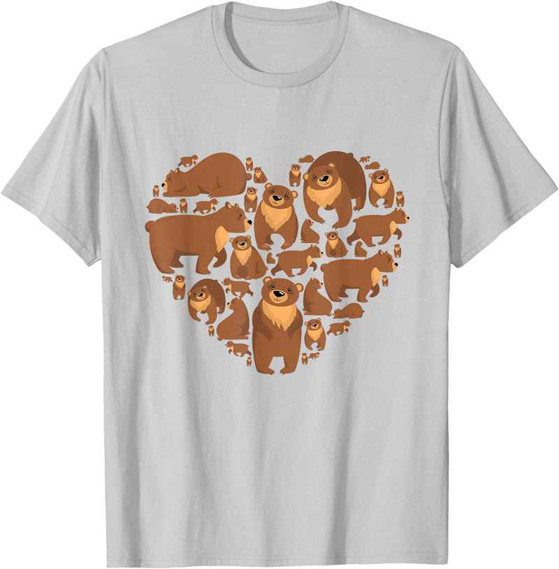 Grizzly Bear lover heart gifts idea Grizzly Bear lover heart bear love camping hiking men women T-Shirt - Silver Grey