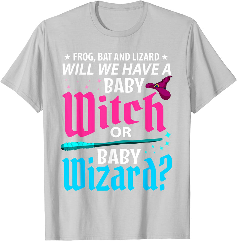 Halloween Gender Reveal Apparel Witch Or Wizard Gender Reveal Baby Shower Party Celebration T-Shirt - Silver Grey