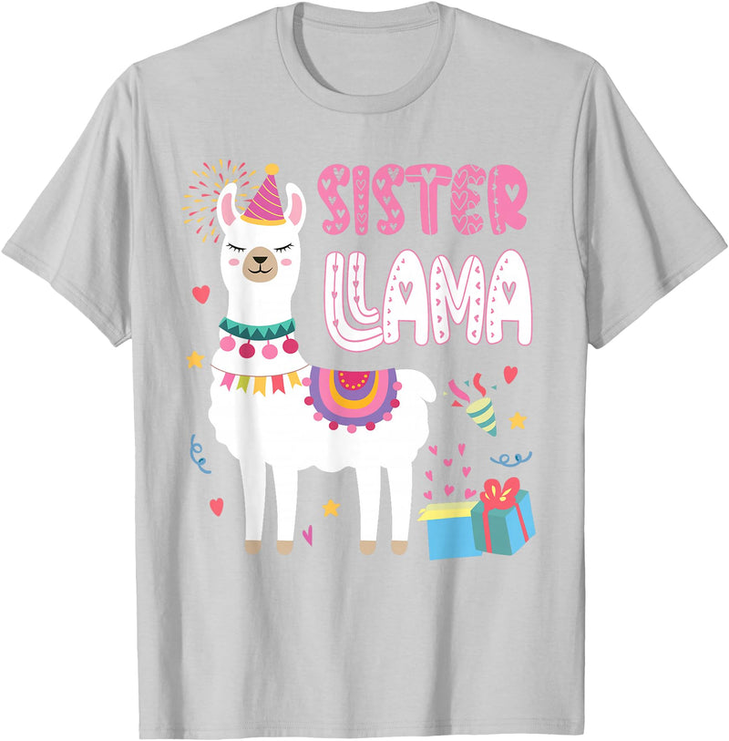 Family Matching Llama Birthday Party Supplies Sister Llama Sister Of The Birthday Llama Birthday T-Shirt - Silver Grey