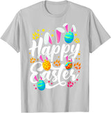 Funny Happy Easter Eggs with Easter Bunny Rabbit Ears T-Shirt in Silver Grey