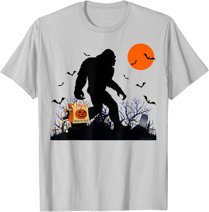 Dibble Dabble Designs Halloween Funny Halloween Bigfoot Trick or Treating - Bigfoot T-Shirt - Silver Grey