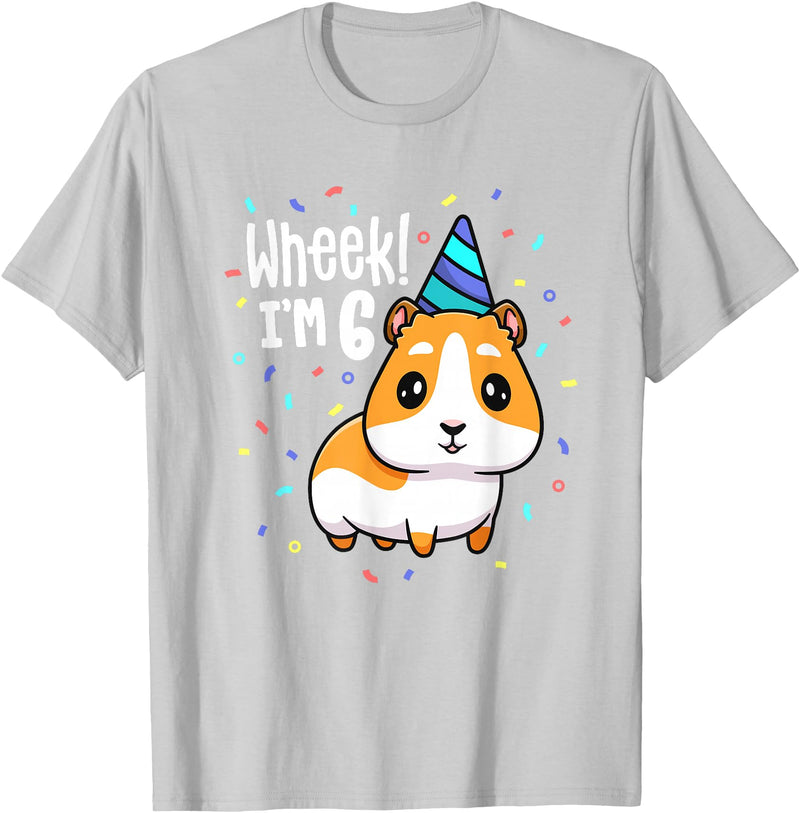 Guinea Pig Birthday by Joy Haus Guinea Pig Birthday Party Wheek Kids 6 Year Old 6th Outfit T-Shirt - Silver Grey
