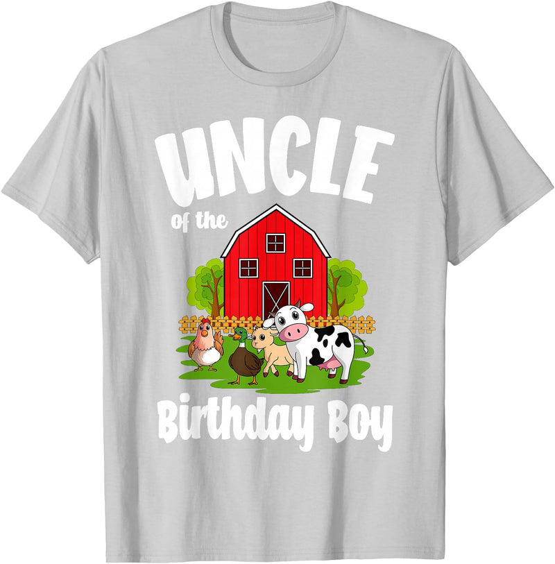 Birthday Boy Farm Animal Theme Uncle Of The Birthday Boy Farm Animal Bday Party Celebration T-Shirt - Silver Grey