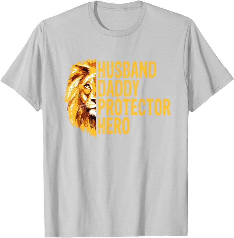 Dad Lion Fathers Day Funny Lions Lovers Outfits Lion Dad Funny Husband Daddy Protector Hero Fathers Day T-Shirt - Silver Grey