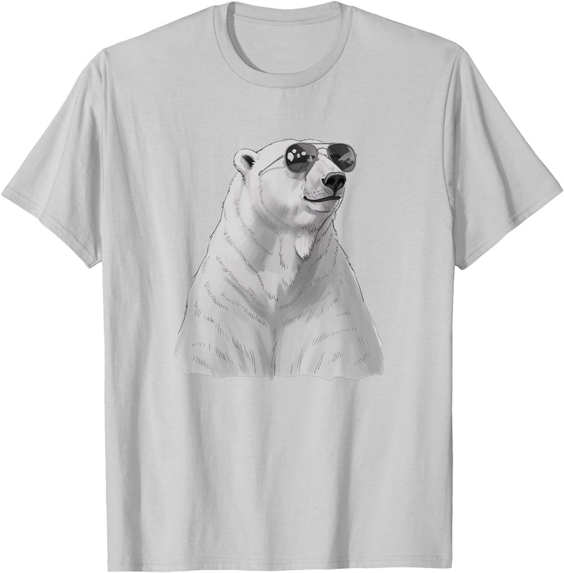 Polar Funny Chill Apparel Cool Polar Bear with Sunglasses Arctic Wildlife Design T-Shirt - Silver Grey
