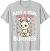 Just a Girl Who Loves Bunnies Kids Girls Rabbit Bunny T-Shirt in Silver Grey