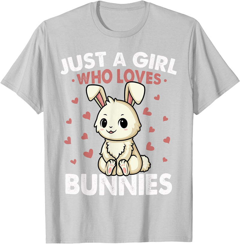 Just a Girl Who Loves Bunnies Kids Girls Rabbit Bunny T-Shirt in Silver Grey