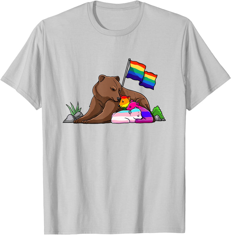 Free Hug LGBT Gay Transgender Pride Support Gift Bear Mom Free Hug LGBT Gay Transgender Pride Accepting Shirt T-Shirt - Silver Grey
