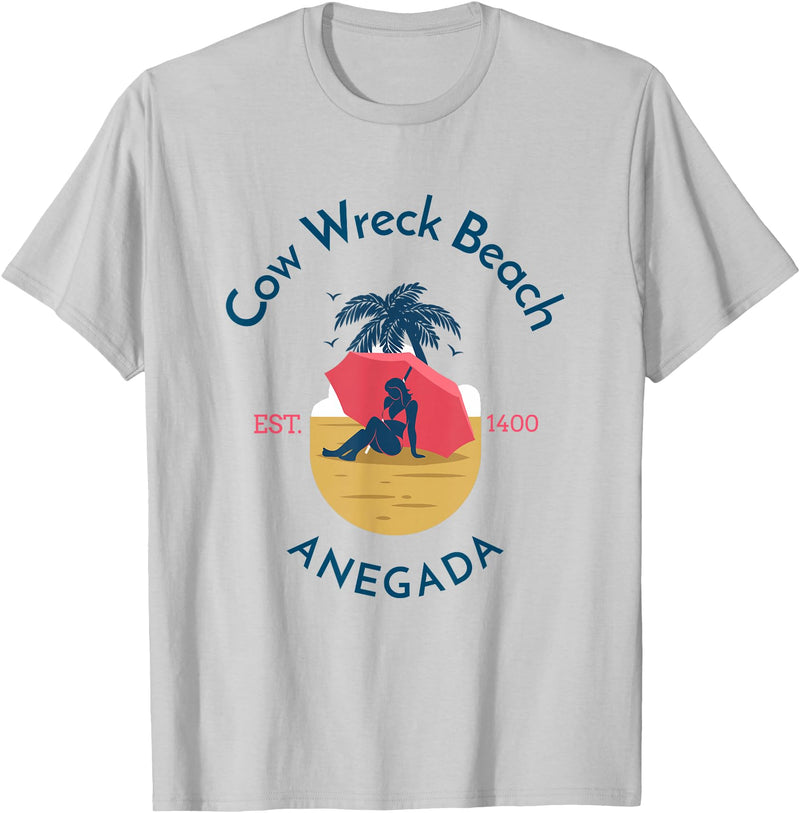 YO MINUS Cow Wreck Beach Anegada British Virgin Islands T-Shirt - Silver Grey