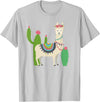 Captivaca Llama Shirts Cute Llama with Flower & Cactus/Llama Lover Gift T-Shirt Small - Silver Grey