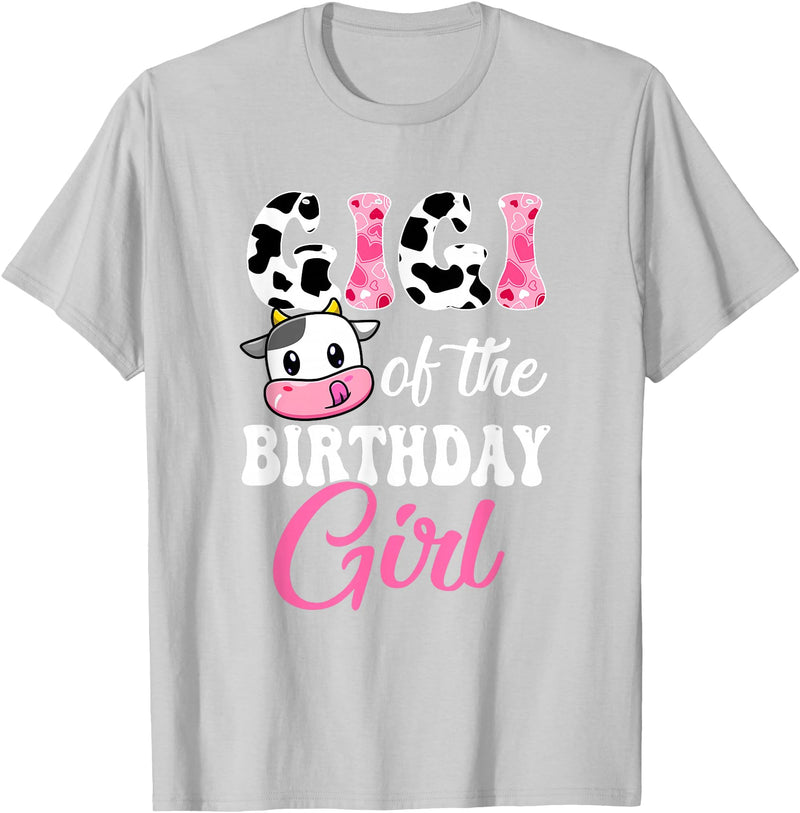 Vintage Retro Birthday Gigi Of The Birthday Girl Farm Cow 1St Birthday Girl T-Shirt - Silver Grey