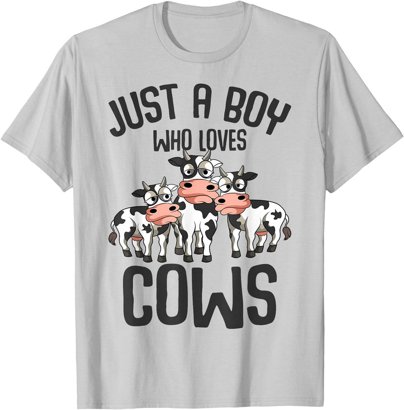 Funny Cow Lover & Owner Gift Ideas Just A Boy Who Loves Cows Farmers Cow Kids Toddler Boys T-Shirt - Silver Grey