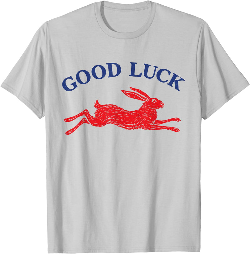 Good Luck Rabbit Easy Tiger Cool Girls Retro Western Funny T-Shirt in Silver Grey