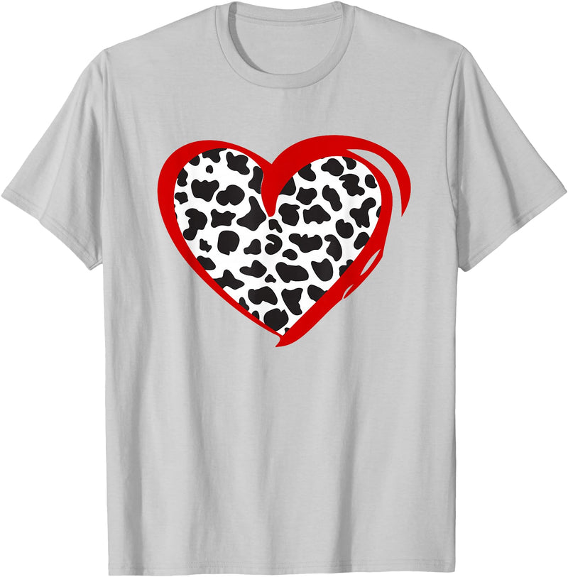 Cow Pattern Clothing for Cow Lover Heart Cow Print T-Shirt - Silver Grey