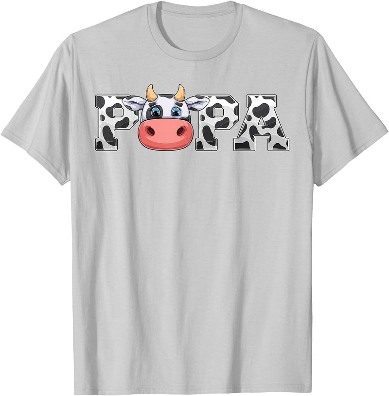 ETHRLO cow im one birthday decorations Shirts Papa Cow Print Cowboy Animal Pattern Farmer Cow Father Papa T-Shirt - Silver