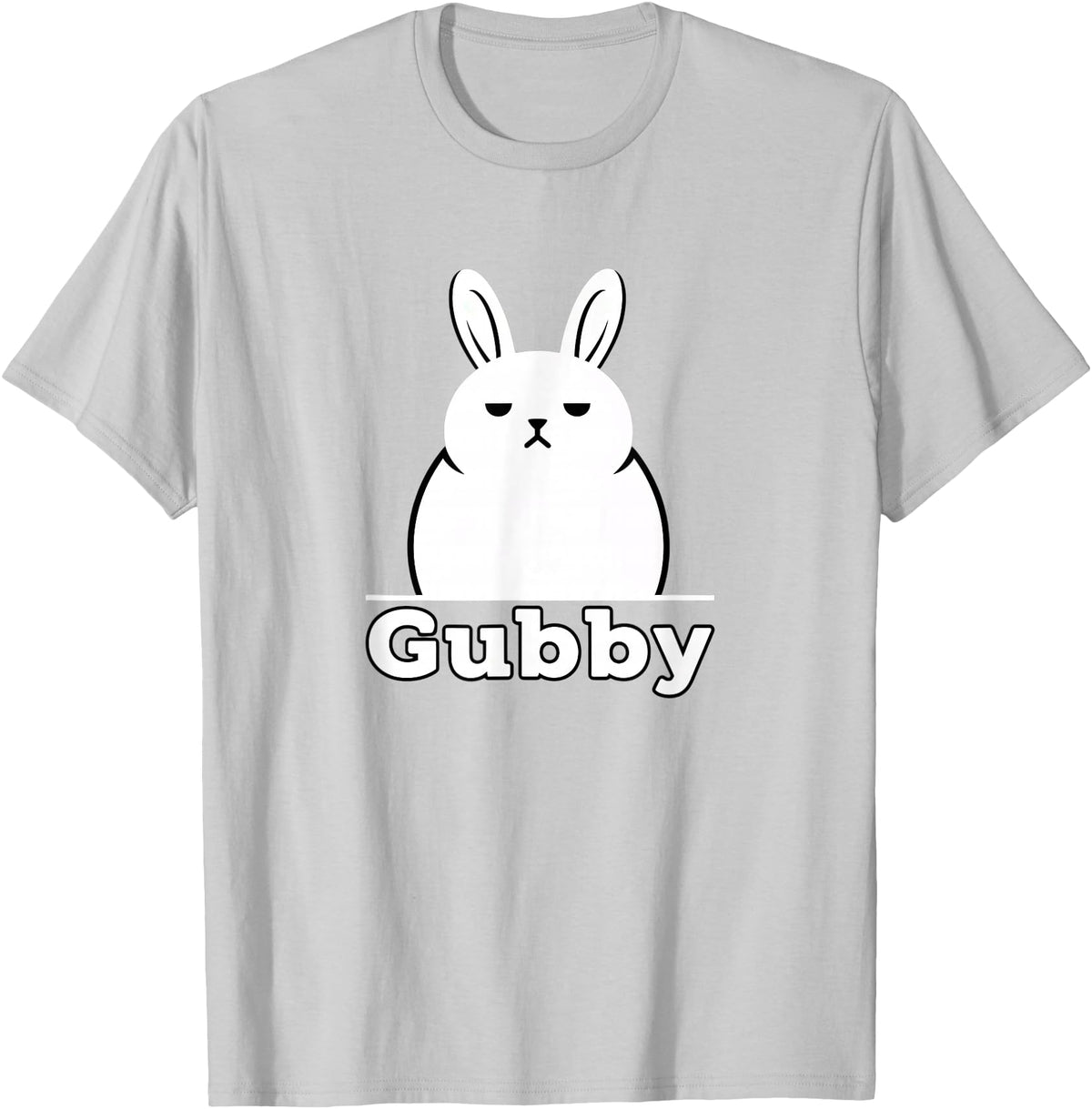 Gubby Rabbit Anime Funny Character Cute Grumpy Bunny T-Shirt in Silver Grey