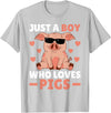 Funny Pig Clothes & Outfits For Men, Boys Or Kids Just A Boy Who Loves Pigs Men Pig Lovers Pig Stuff Farmer T-Shirt - Silver Grey